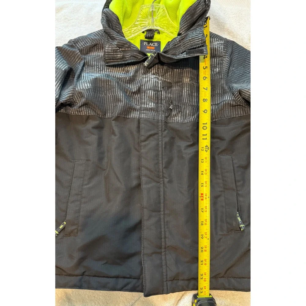 The Childrens Place Unisex Black Grey Puffer Jacket Neon Fleece Lined Size M 7/8